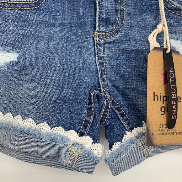 Hippie Girl Denim Shorts Shortie Snap Button Distressed Adjustable - Picture 4 of 6